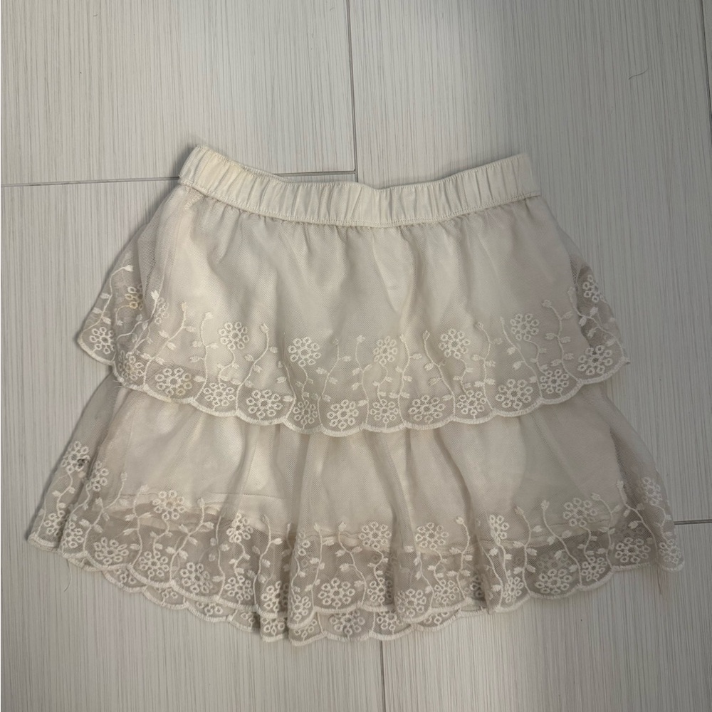 Elegant Cream Floral Embroidered Skirt